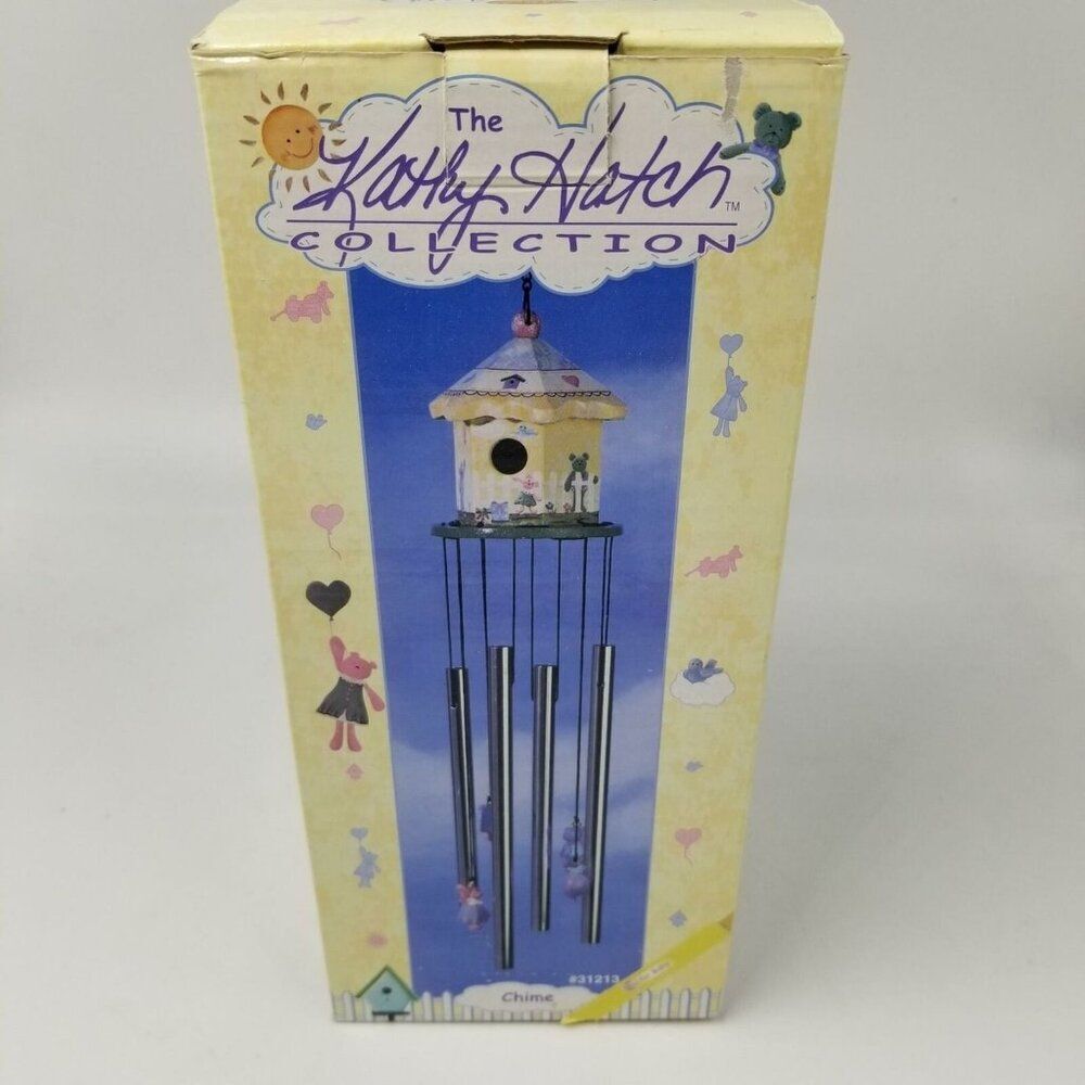 Vintage Kathy Hatch Wind Chime Yellow Hand Painted New Bird House Teddy Bear